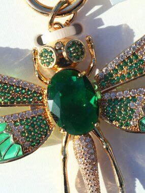 NWT Piper K Dragonfly Bag Charm with Green and Gold Details